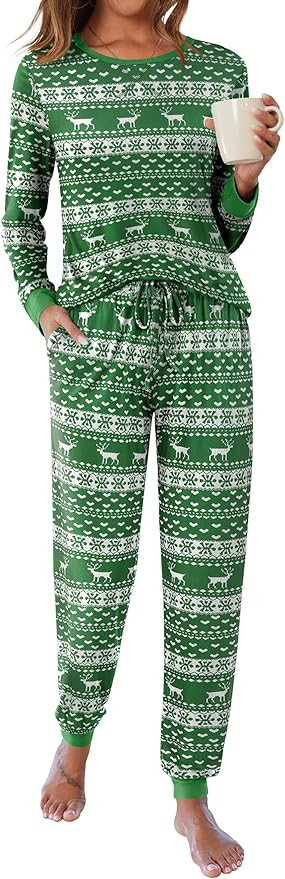 Ekouaer Women's Pajamas Sets Long Sleeve Pjs 2 Piece Loung Set with Pocket | Amazon (US)