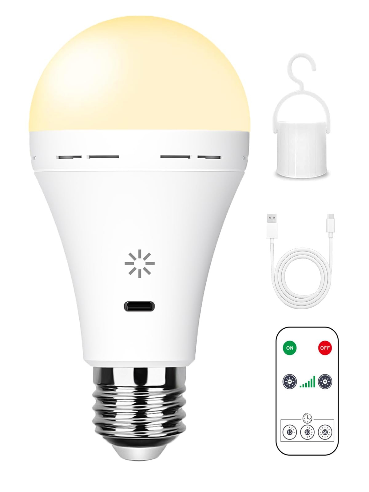 USB-C Wiederaufladbare Glühbirne Mit Fernbedienung, 7W E27 Smart Akku Batterie, Touch Control Di... | Amazon (DE)