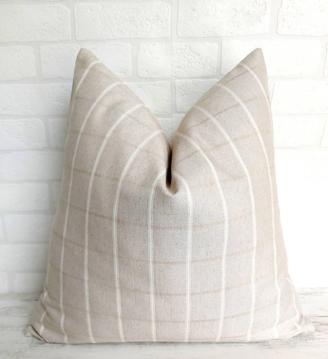 Beige Plaid Pillow Cover Beige Check Pillow Tan Window Pane Pillow Cover Farmhouse Pillow Neutral... | Etsy (US)