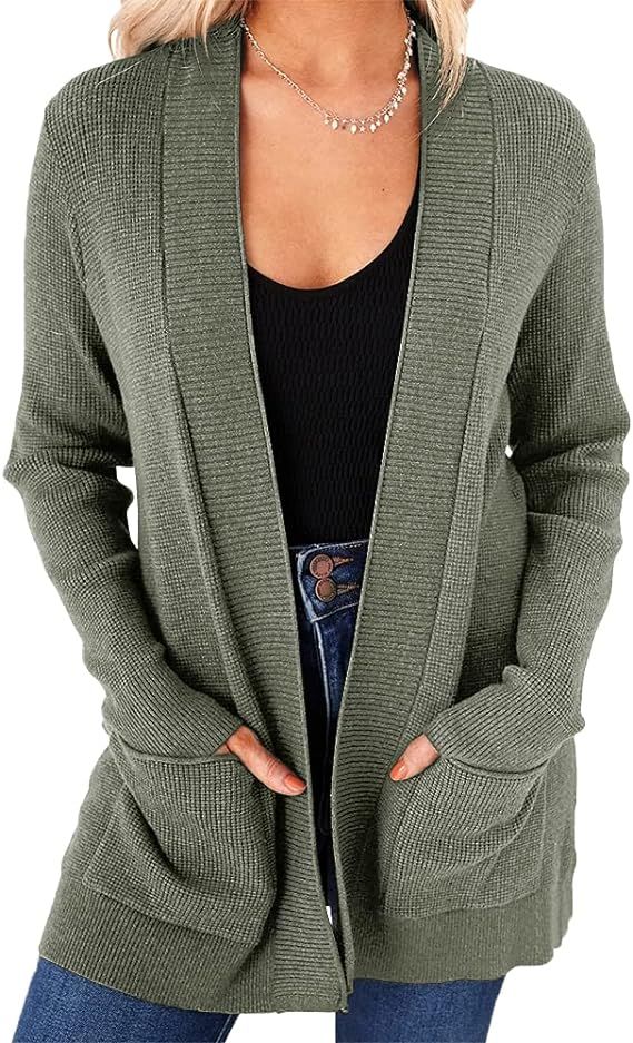 Saodimallsu Women's Open Front Cardigan Sweater Chunky Soft Knit Casual Long Sleeve Sweaters Soli... | Amazon (US)