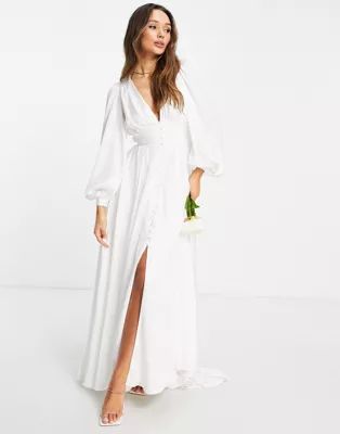 ASOS EDITION Alyssa satin wedding dress with blouson sleeve and button front | ASOS (Global)