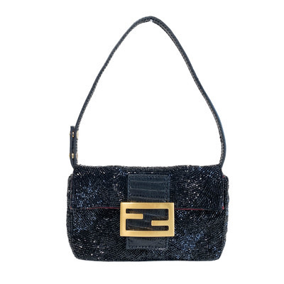 FENDI Mini Baguette Black Beaded Shoulder Bag | eBay US