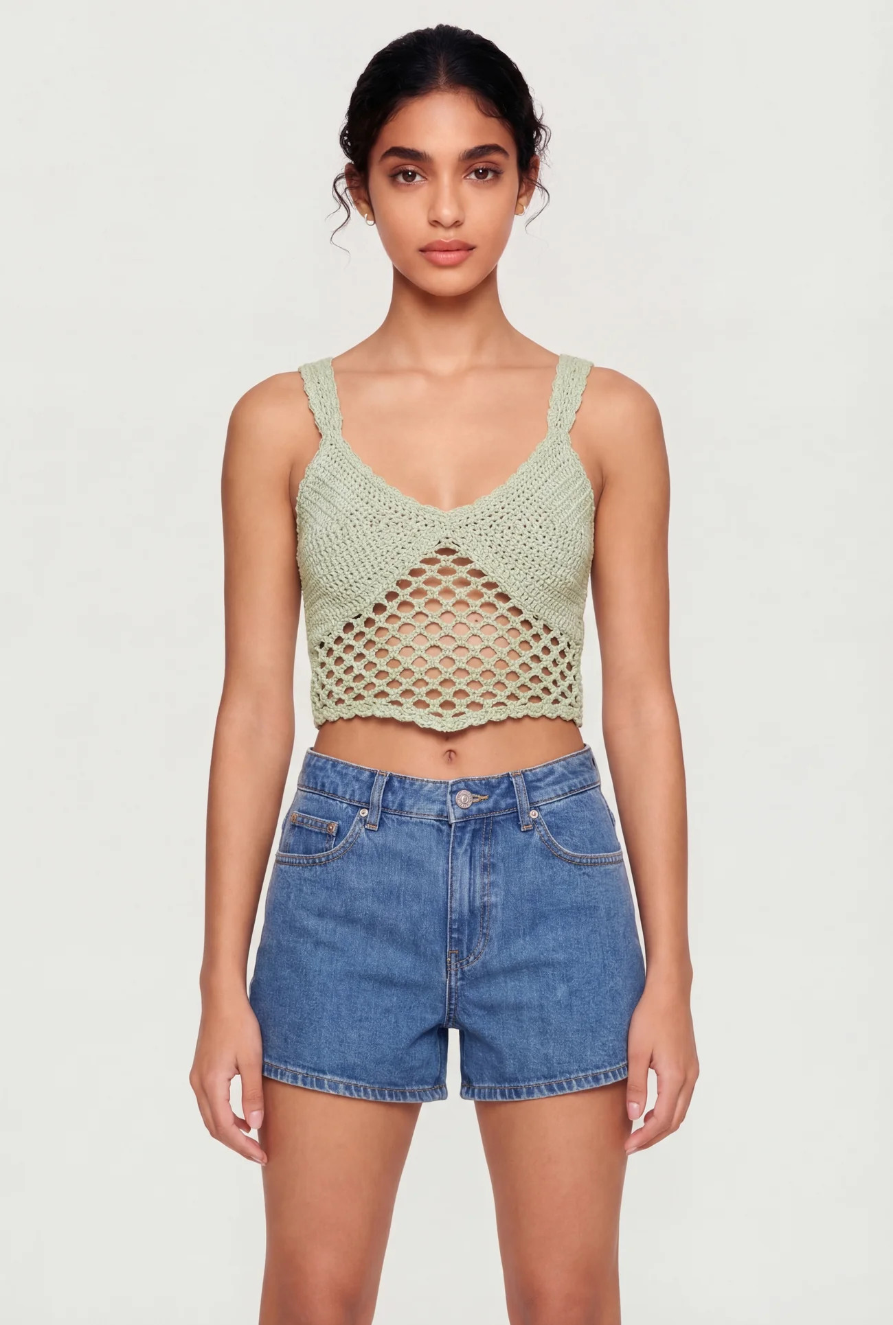 Solid Crochet Cropped Tank Top | Rainbow Shops