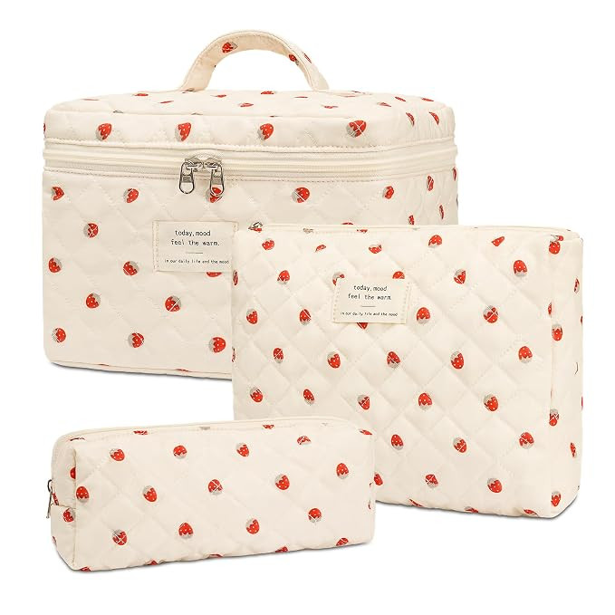 honitty Makeup Bag,Quilted Cosmetic Bags,Large Floral Make Up Organize bag,Makeup Bag Set for Wom... | Amazon (US)