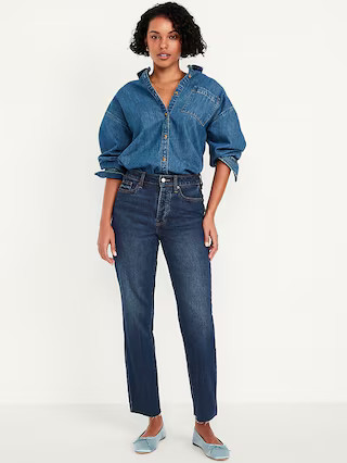 High-Waisted Button-Fly OG Straight Ankle Jeans | Old Navy (US)