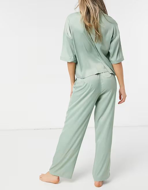 Topshop satin pyjama set in sage green | ASOS | ASOS (Global)