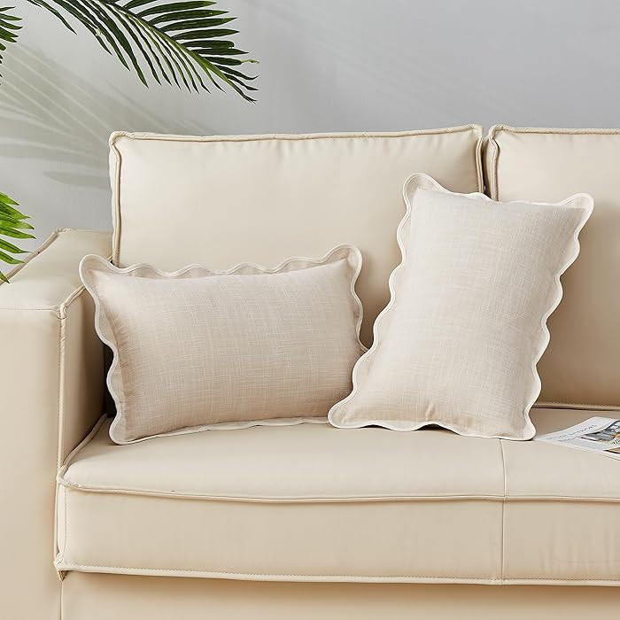 Scalloped Throw Pillow Covers Set of 2 for Living Room, Cotton & Linen, Boho Sytle Decorative Hom... | Amazon (US)