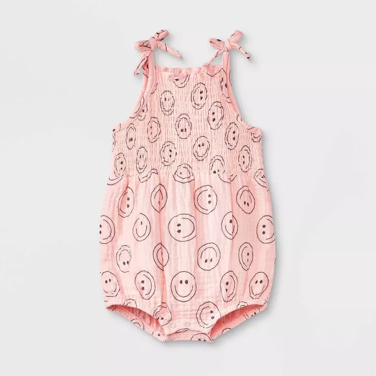 Grayson Mini Baby Girls' Smocked Gauze Bubble Romper - Pink | Target