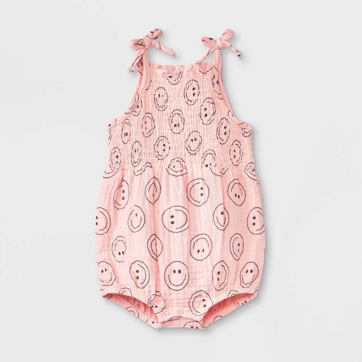 Grayson Mini Baby Girls' Smocked Gauze Bubble Romper - Pink | Target