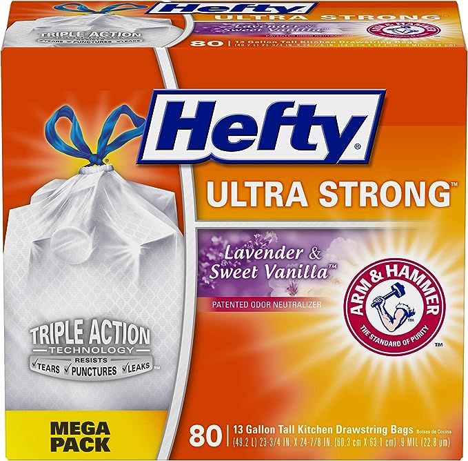 Hefty Ultra Strong Tall Kitchen Trash Bags - Lavender Sweet Vanilla, 13 Gallon, 80 Count, 80 Coun... | Amazon (US)