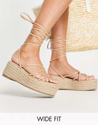 Glamorous Wide Fit strappy espadrille flatform in tan | ASOS (Global)