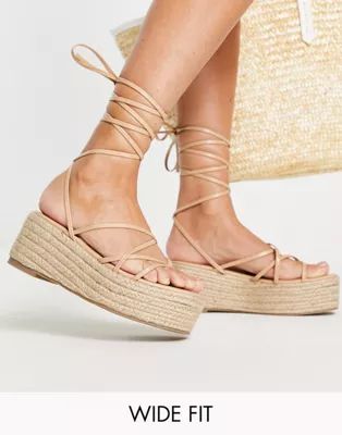 Glamorous Wide Fit strappy espadrille flatform in tan | ASOS (Global)
