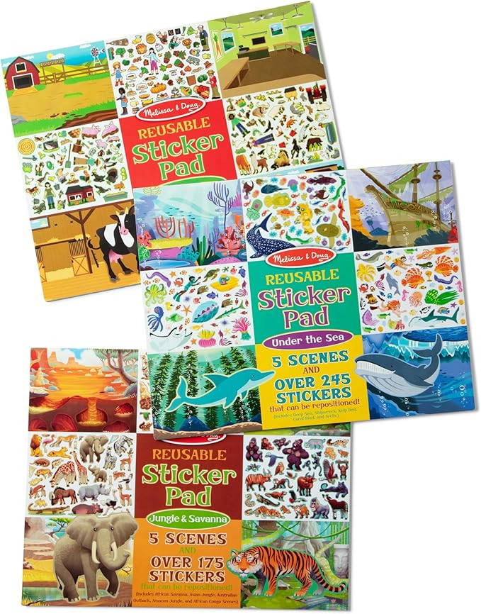 Melissa & Doug Reusable Sticker Pad Bundle - Jungle, Farm & Under the Sea - Art Activities For Ki... | Amazon (US)