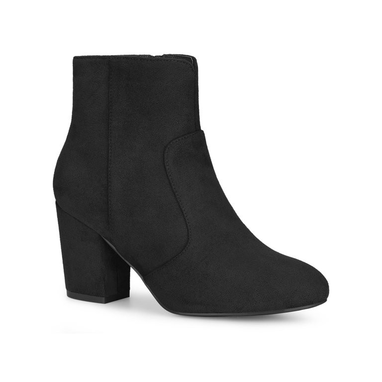 Allegra K Women's Side Zip Round Toe Chunky Heel Ankle Boots Black 6 | Walmart (US)