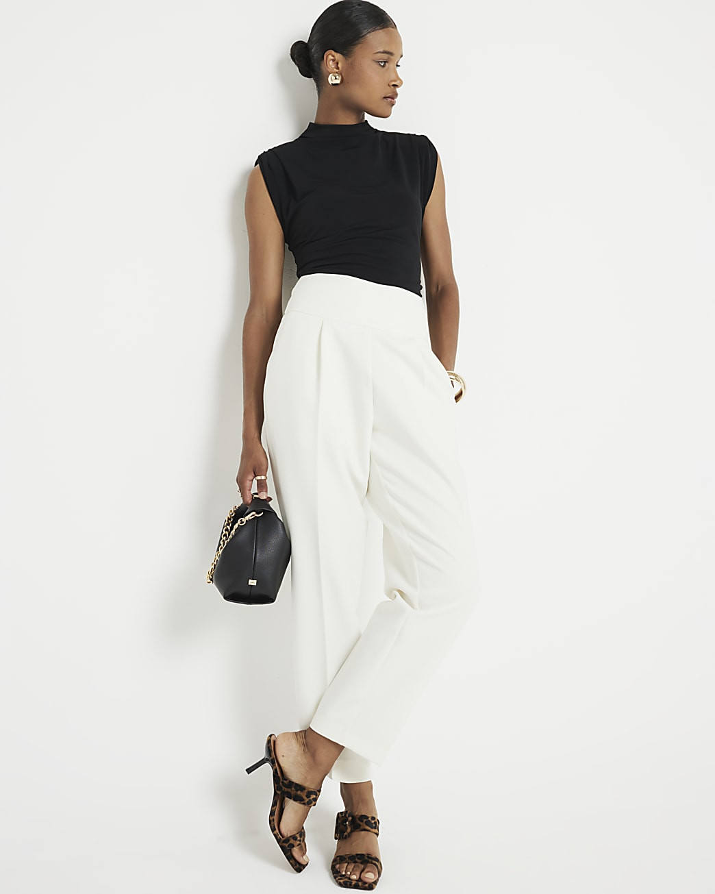 Cream premium High Waisted Slim Leg Trousers | River Island (UK & IE)