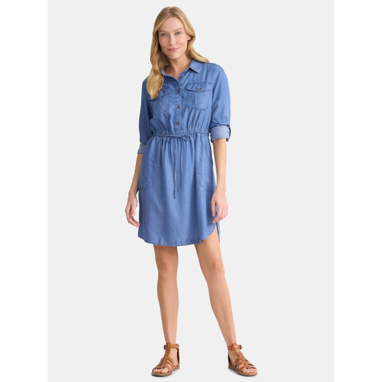 Time and Tru Women’s Chambray Utility Shirt Dress, Sizes XS-XXXL | Walmart (US)