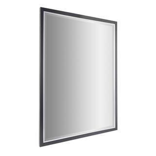 40 in. H x 30 in. W Rectangular Two-Toned Brushed Black and Chrome Metal Framed Beveled Edge Wall Vanity Mirror | The Home Depot