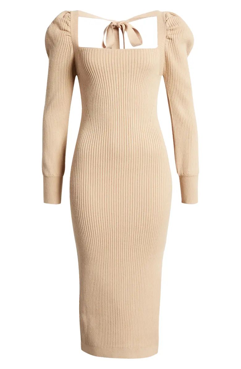 Square Neck Tie Back Puff Long Sleeve Sweater Dress | Nordstrom | Nordstrom