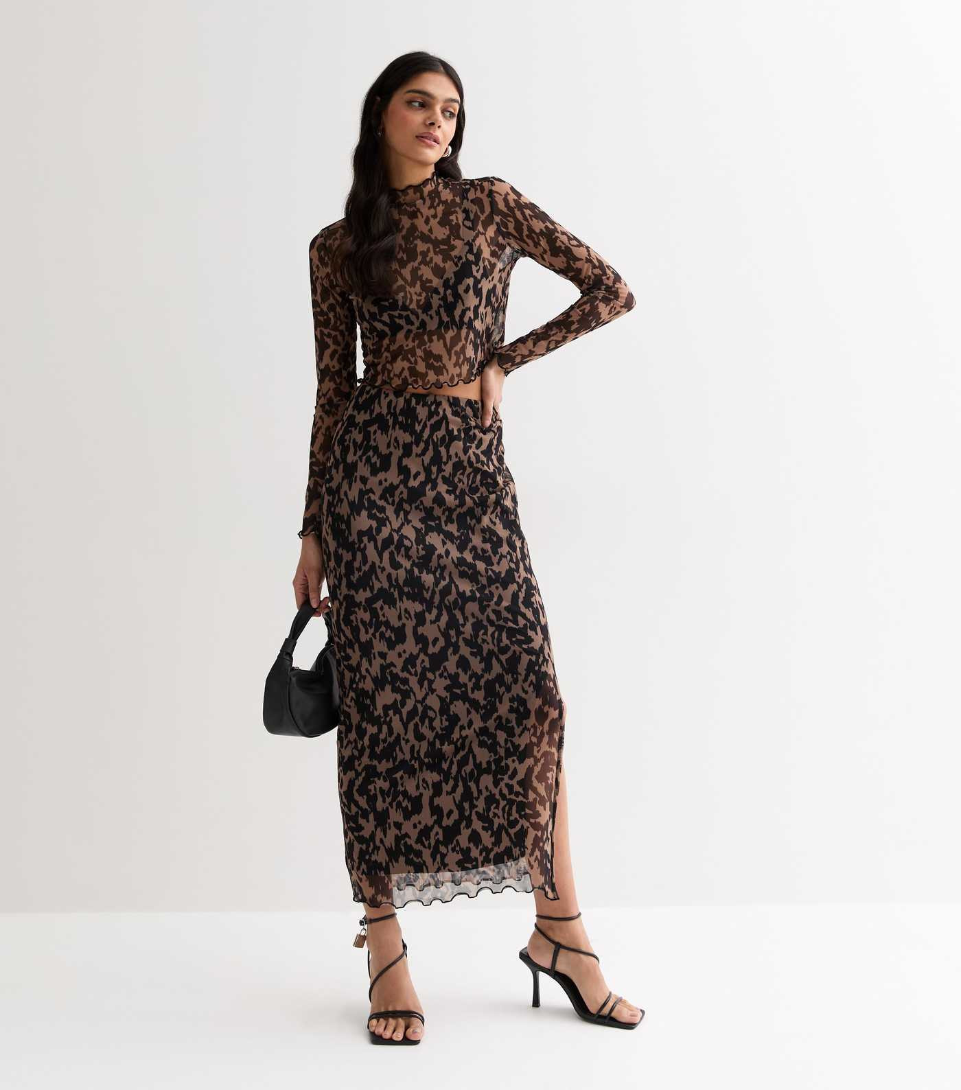 Brown Animal Print Mesh Split Hem Midi Skirt
						
						Add to Saved Items
						Remove from Sa... | New Look (UK)