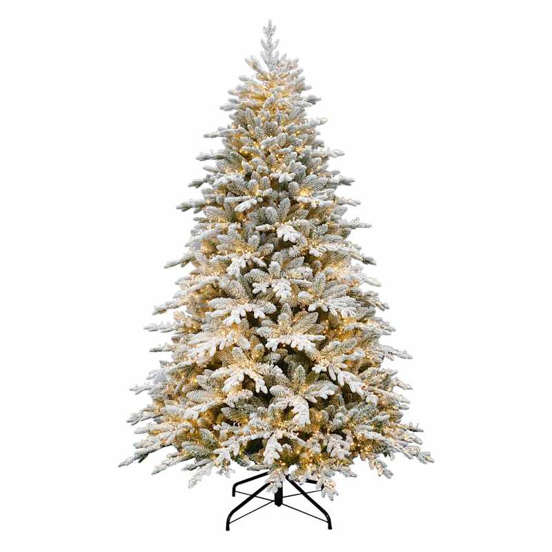 (B37) Pre-Lit Flocked Bradley Spruce Christmas Tree, 7.5' | At Home