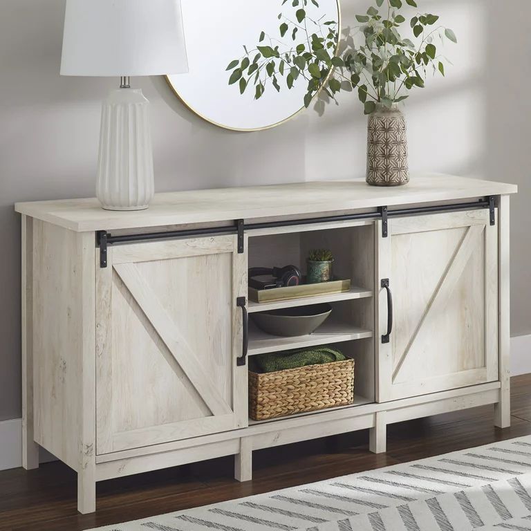 Better Homes & Gardens Modern Farmhouse TV Stand for TVs up to 70", Rustic White Finish | Walmart (US)