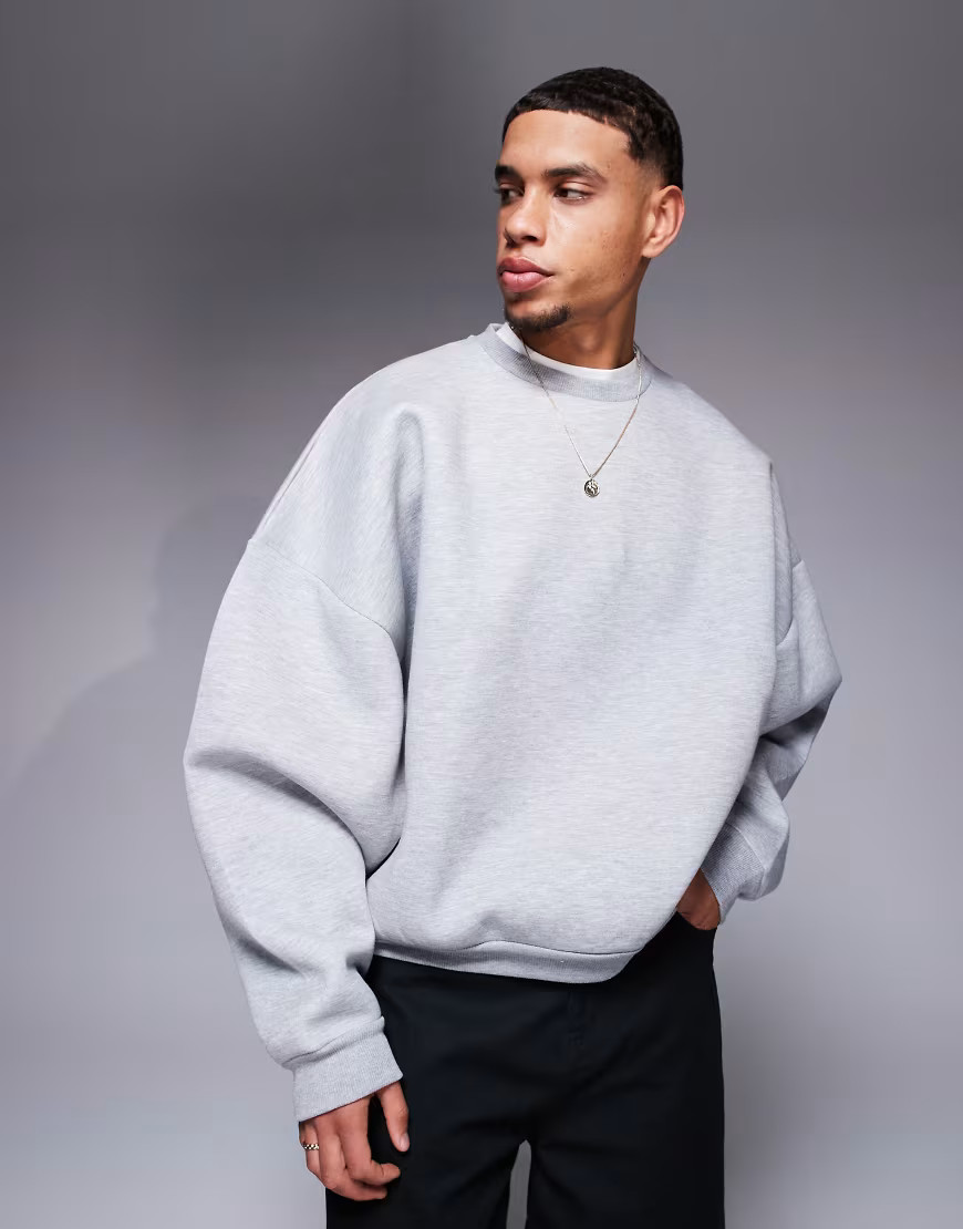 ASOS DESIGN heavyweight extreme oversized sweatshirt in scuba-style fabric in gray heather | ASOS (Global)