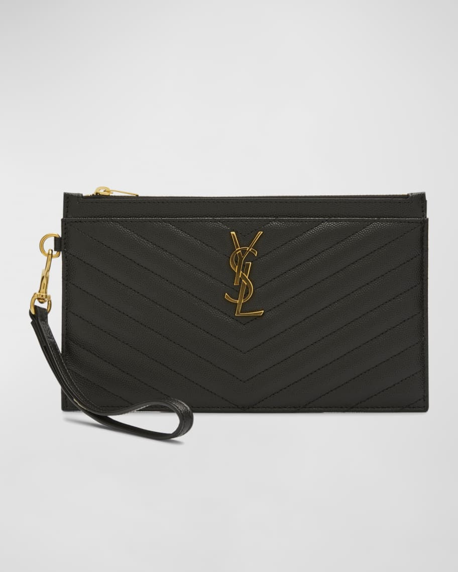 Saint Laurent YSL Monogram Large Bill Pouch in Grained Leather | Neiman Marcus
