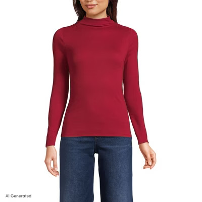 Lands' End Women's Drapey Rib Skimming Long Sleeve Mock Neck - Small - Oxblood Red | Target