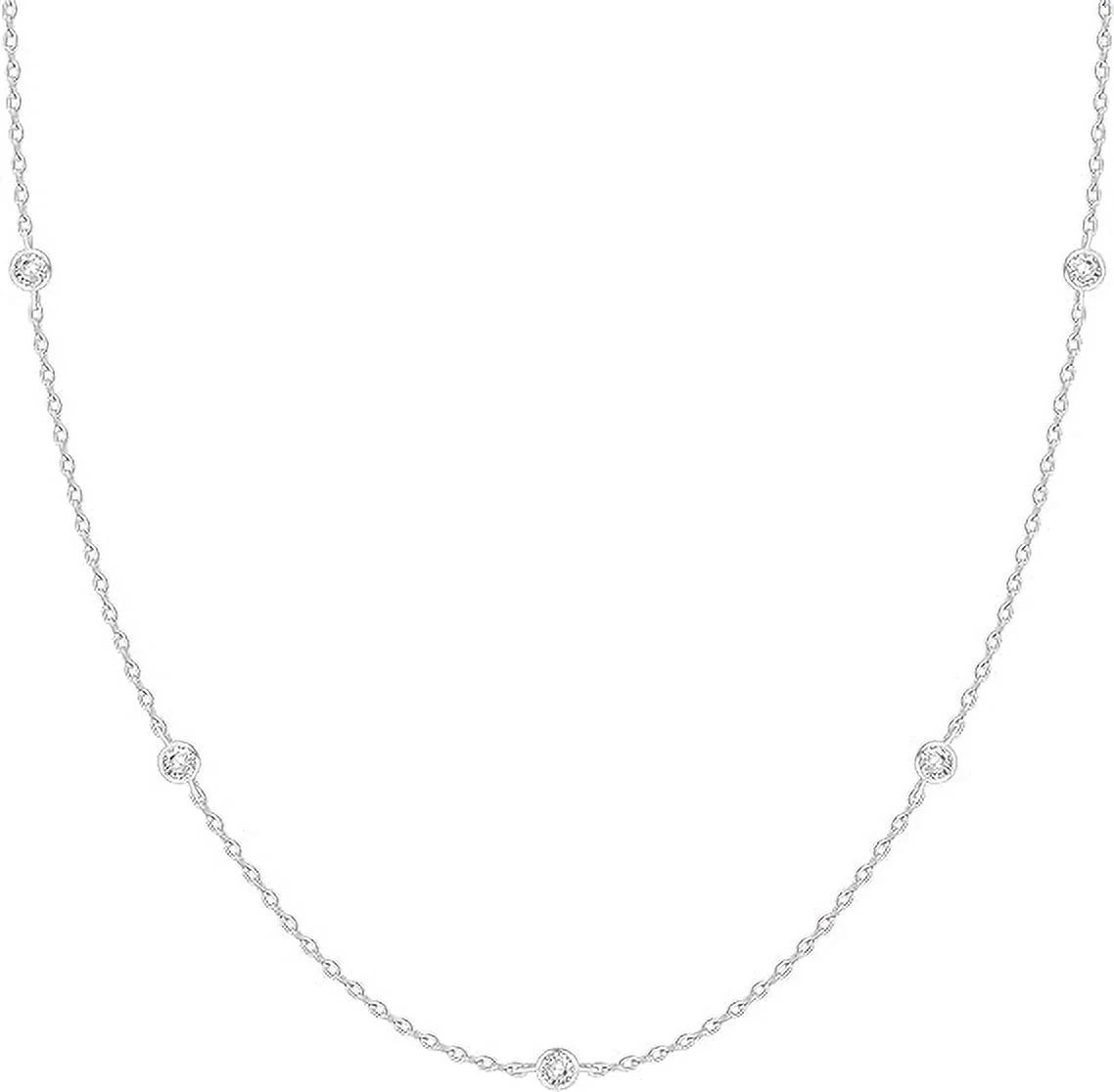 PAVOI 14K White Gold Plated Station Necklace | Simulated Diamond Station Necklace | Womens CZ Cha... | Walmart (US)