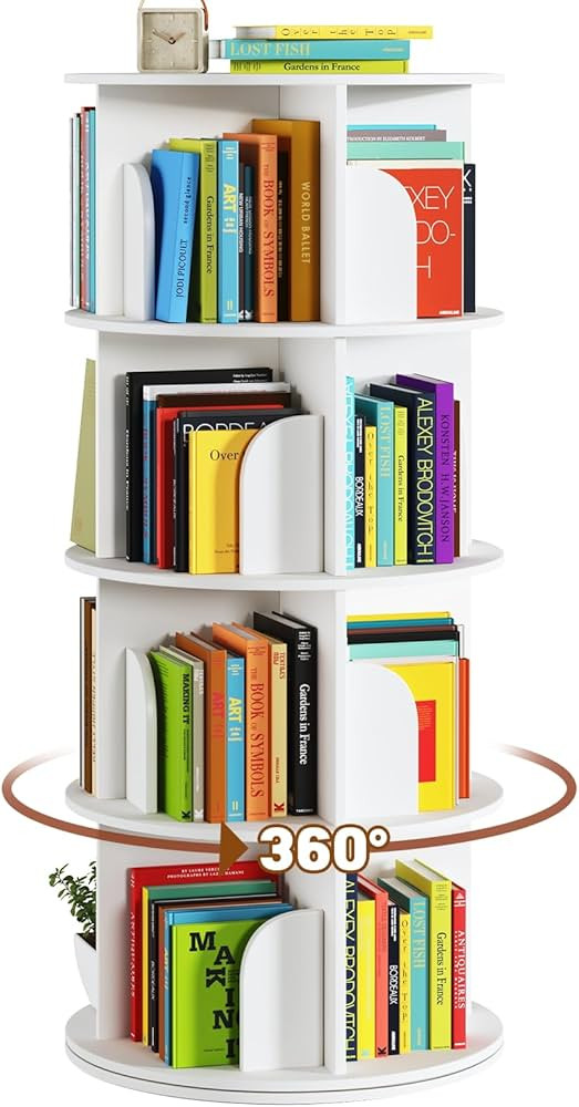 4 Tier Rotating Bookshelf, 360 Spinning Corner Bookcase Tower, Floor Standing Book Shelf Organize... | Amazon (US)