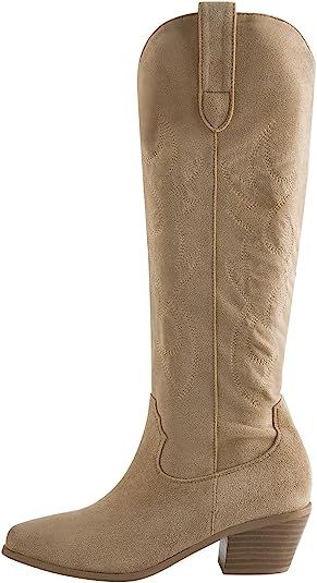 Richealnana Cowboy Boots for Women Embroidered Square Toe Distressed Pull-On Cowgirl Knee High We... | Amazon (US)
