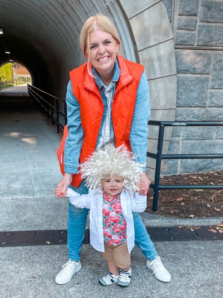 Marty McFly and Doc Brown mom-and-baby Halloween costume idea  

#LTKbaby #LTKfamily #LTKHalloween