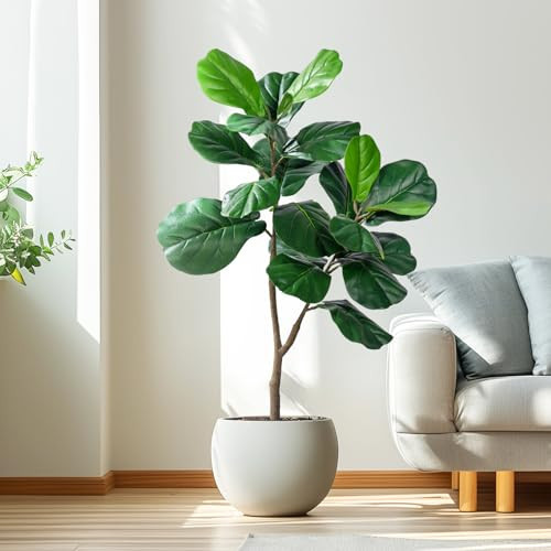 Artificial Fiddle Leaf Tree-4ft Faux Plant Fake Ficus Lyrata Tree Artificial Fig Silk Trees with Pot Floor Plants for Home Living Room Decor Indoor | Amazon (US)