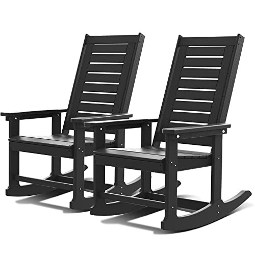 GREENVINES Outdoor Rocking Chairs | Set of 2 | Porch Rocker | HDPE Plastic | Black | Oversized Ro... | Amazon (US)