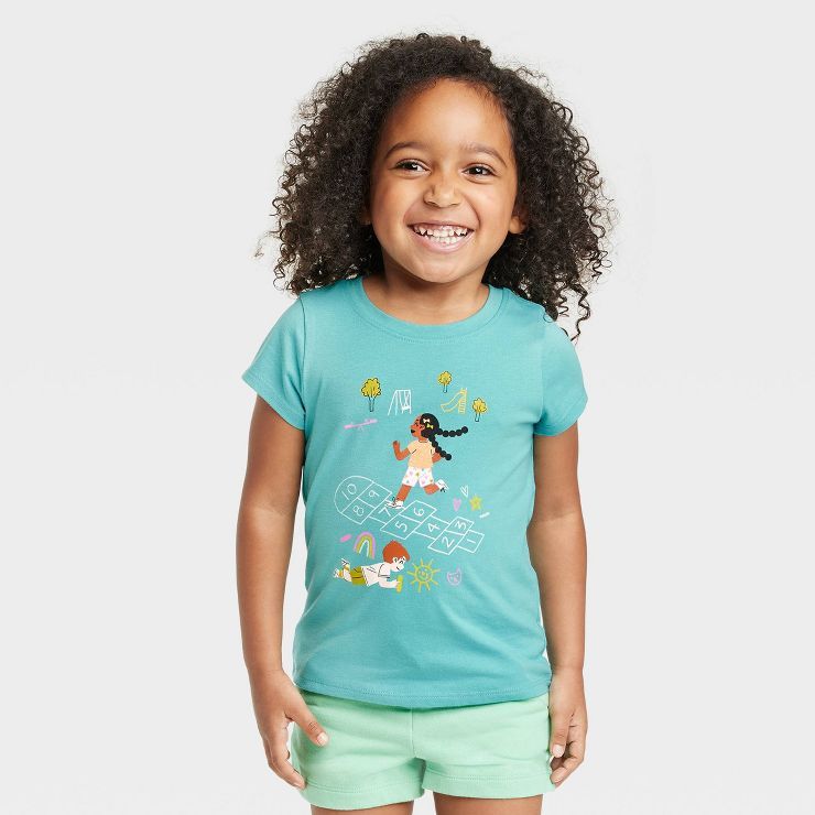 Toddler Girls' Hopscotch Short Sleeve T-Shirt - Cat & Jack™ Turquoise Green | Target