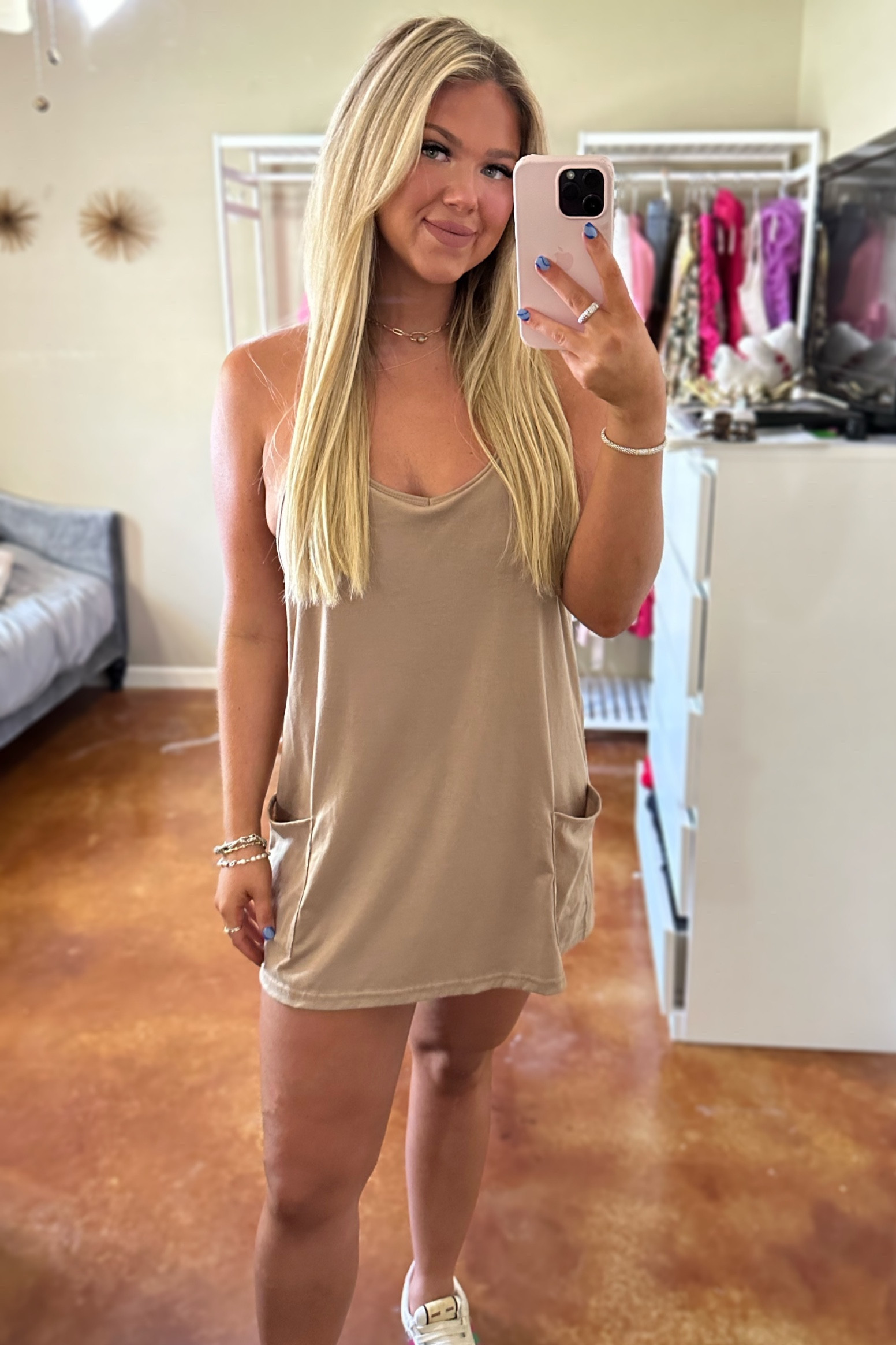 Comfy Amazon fit wearing size medium! 
Size down if between sizes 