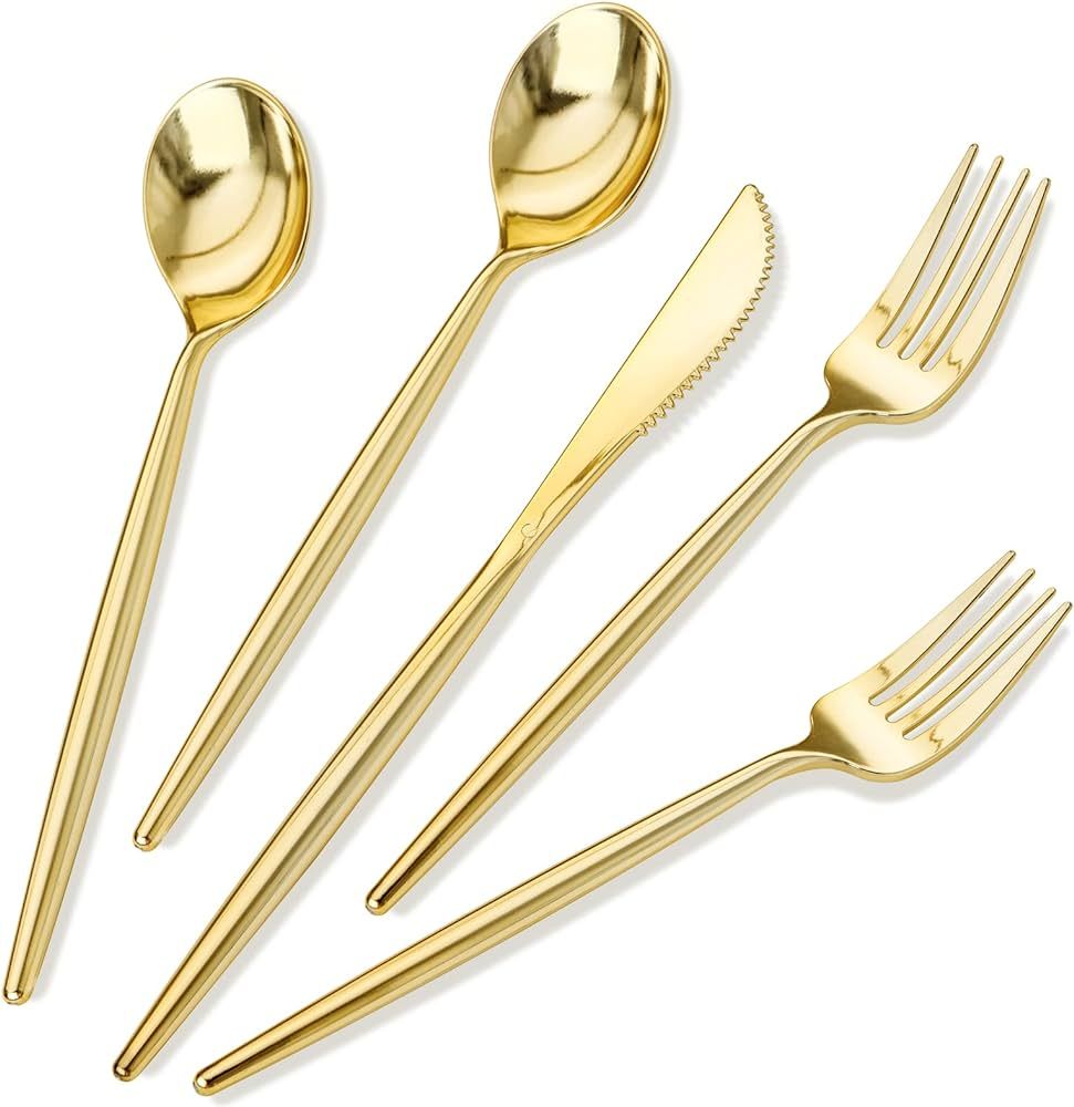 Rubtlamp 180Pcs Gold Plastic Silverware,Luxury Gold Plastic Cutlery,Heavyduty Gold Plastic Flatwa... | Amazon (US)