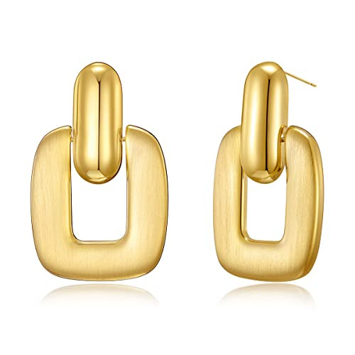 HESSAWELL Chunky Statement Dangle Earrings for Women Brushed Gold | Amazon (US)
