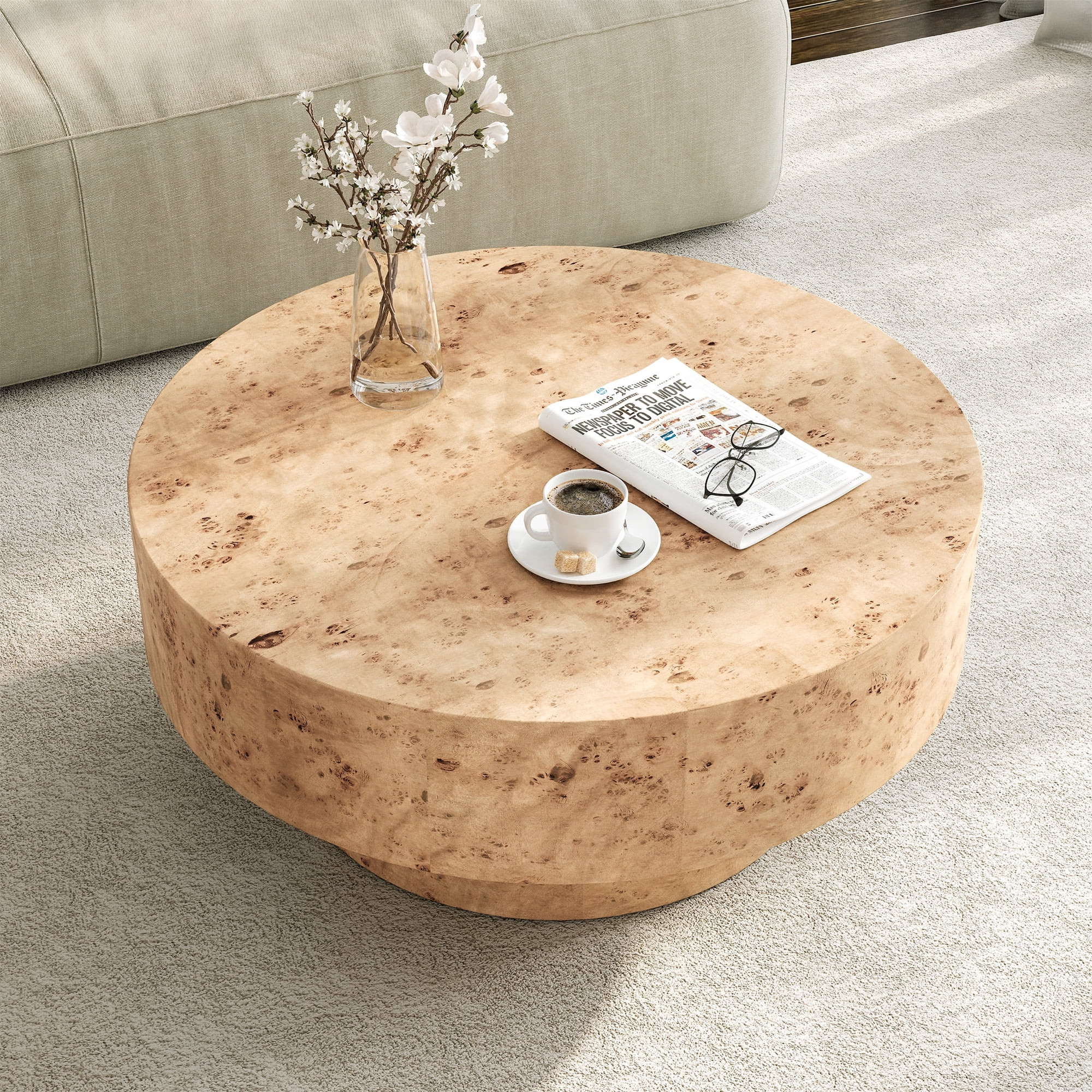 Gelloan 31.5" Round Coffee Table, Modern Drum Burl Coffee Tables for Living Room 31.5" Mid Centur... | Walmart (US)