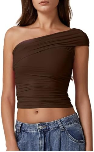 QINSEN Women's One Shoulder Sleeveless T-Shirt | Amazon (US)