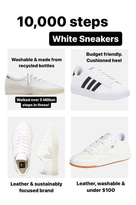 Own & love white sneakers that are comfy to wear all day!
7 Rothy’s (size up 1/2 size if wearing thicker socks) $20 off first order code “WELCOME20”
6.5 adidas 
37 (6.5) vejas
6.5 Reebok club c
#whitesneakers

#LTKshoecrush