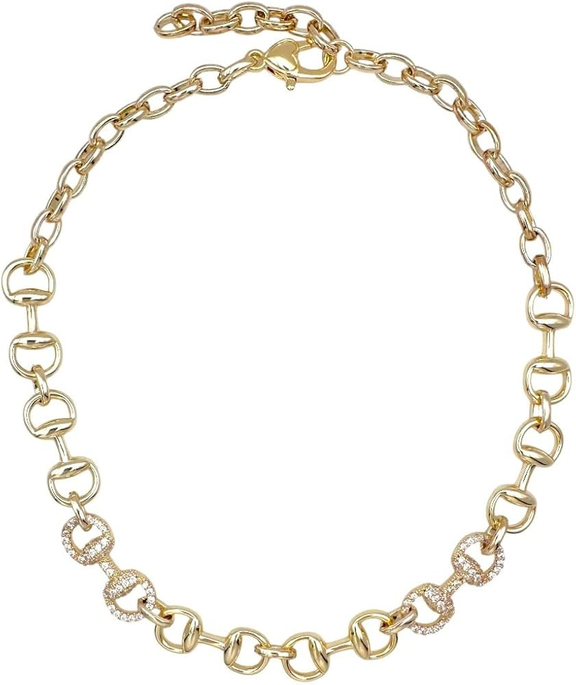 HamptonGems Gold Equestrian Horse Bit Chain Necklace Collection, Snaffle Toggle Clasp, Long Link ... | Amazon (US)
