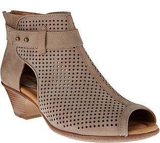 Earth Suede Perforated Peep-toe Booties -Intrepid | QVC