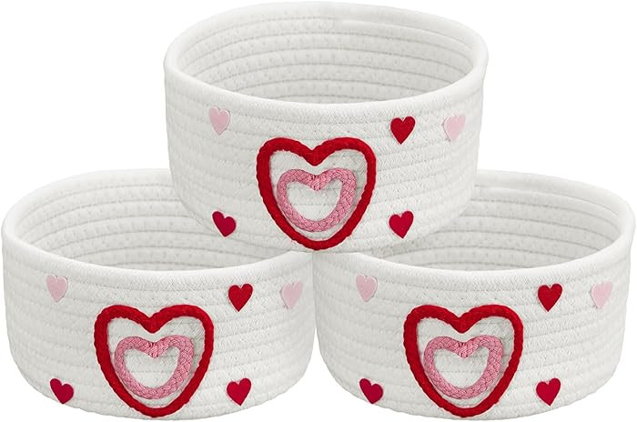 Meanplan 3 Pcs Galentine's Day Gifts Heart Baskets, Red Pink Heart Woven Cotton Rope Basket Stuff... | Amazon (US)