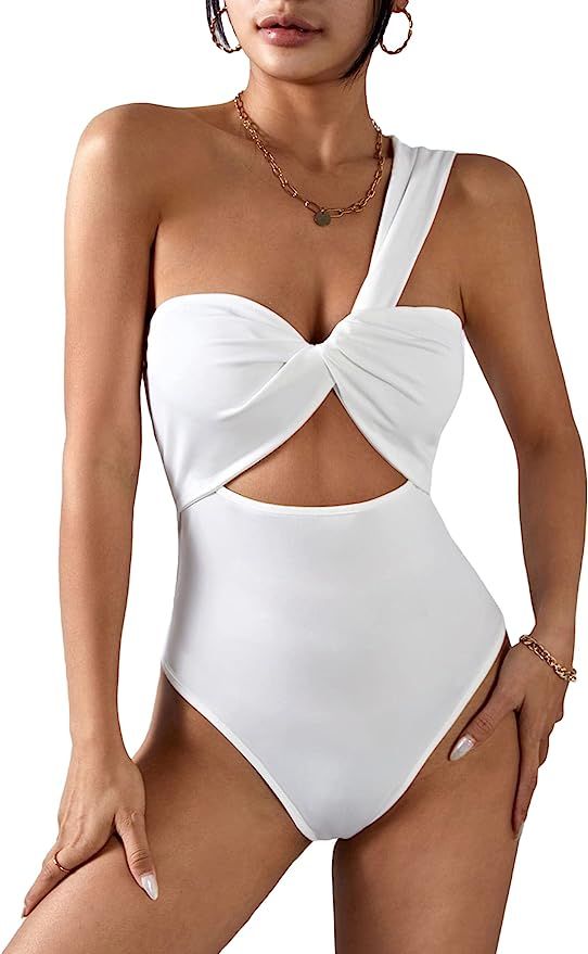 WDIRARA Women's One Shoulder Cut Out Twist Front Sleeveless Sexy Cami Bodysuit Top | Amazon (US)