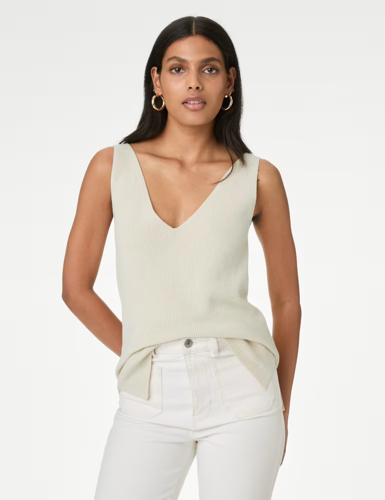 Cotton Rich V-Neck Longline Knitted Vest | Marks & Spencer (UK)