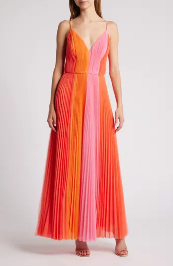 Hutch Colorblock Pleated Tulle Gown in Warm Multi at Nordstrom Rack, Size 4 | Nordstrom Rack