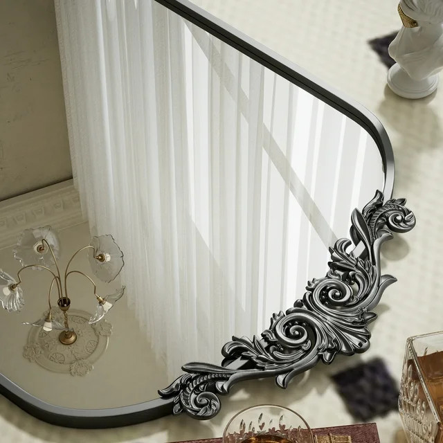 BEAUTYPEAK 38"x24" Wall Decor Mirror Arched Metal Vintage Bathroom Mirror,Black - Walmart.com | Walmart (US)