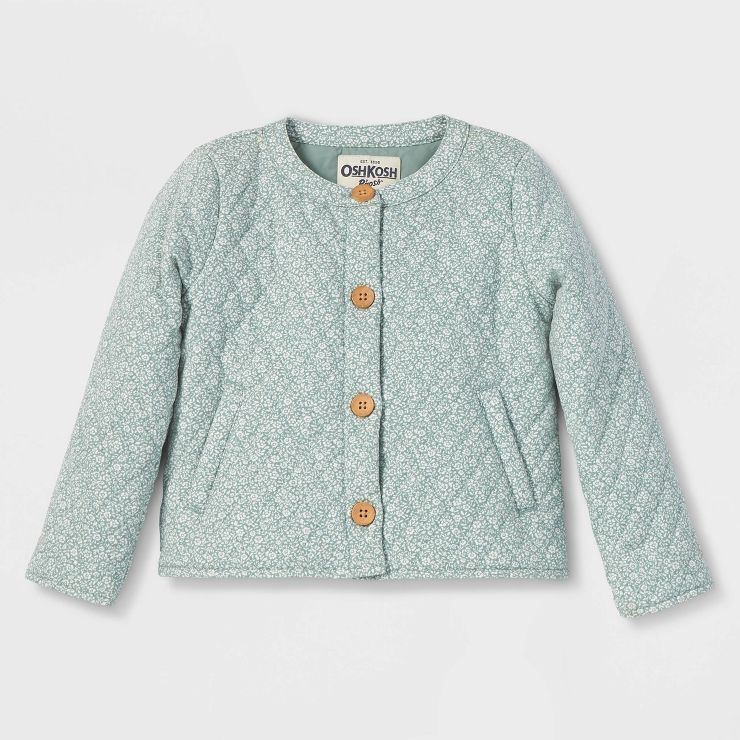 OshKosh B'gosh Toddler Girls' Quilted Floral Jacket - Sage Green | Target