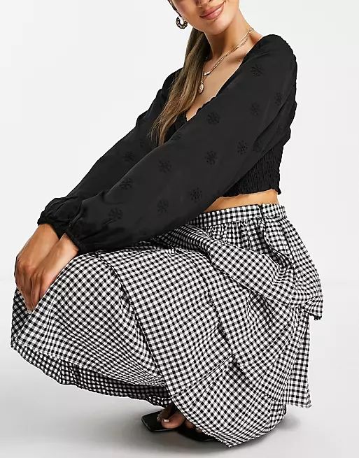 Mango frill midi skirt in mono gingham | ASOS (Global)